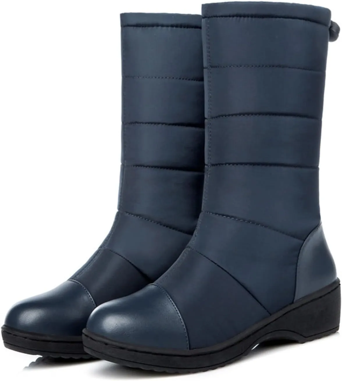 Winter Warm Padded New Flat Bottom Thickened Down Fabric Mid Calf Snow Boots Big Size Womens Fashion Boots Wide