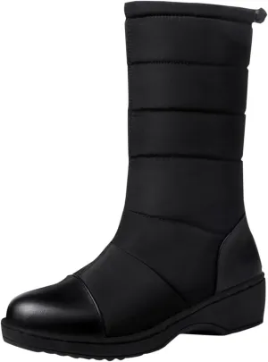 Winter Warm Padded New Flat Bottom Thickened Down Fabric Mid Calf Snow Boots Big Size Womens Fashion Boots Wide