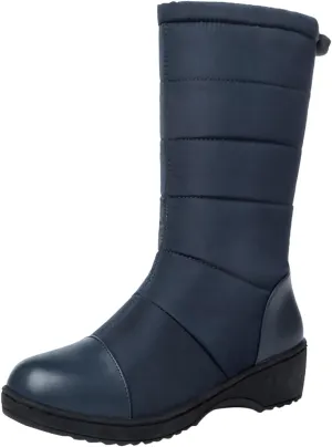 Winter Warm Padded New Flat Bottom Thickened Down Fabric Mid Calf Snow Boots Big Size Womens Fashion Boots Wide