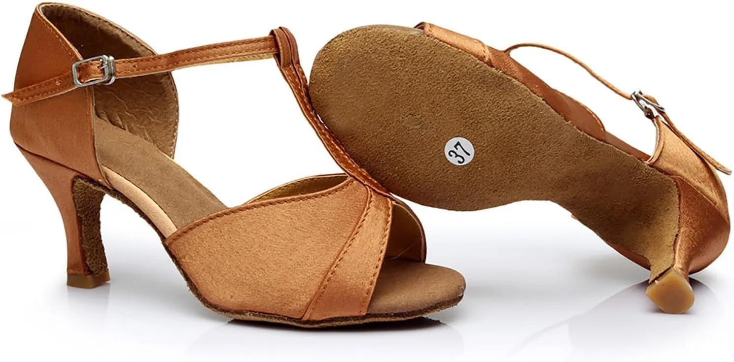 Woman Latin Dance Shoes T Strap Prom Shoe Kitten Heeled Sandals Peep Toe Ballroom Shoes Glitter Practice Dance Shoe