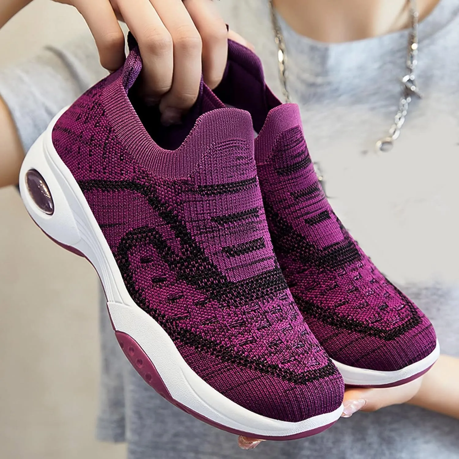 Women Running Shoes Athletic Tennis Sneakers Air Cushion Walking Shoes Lightweight Breathable Sneakers Workout Shoes