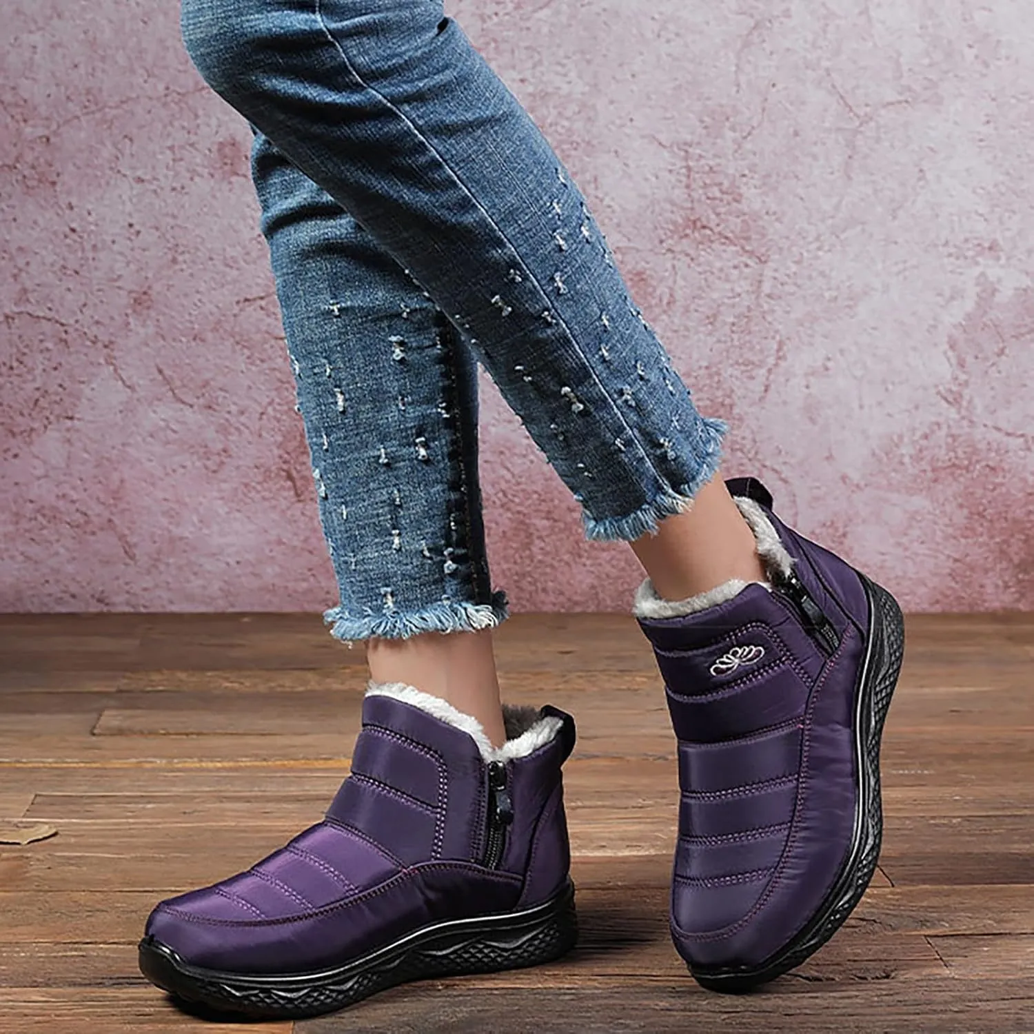 Women Snow Boots Waterproof Women's Fleece Lined Snow Boots Womens with Warm Fur Lining Barefoot Shoes Grounded Footwear Hiking Mens Running Shoes Men Snow Booties