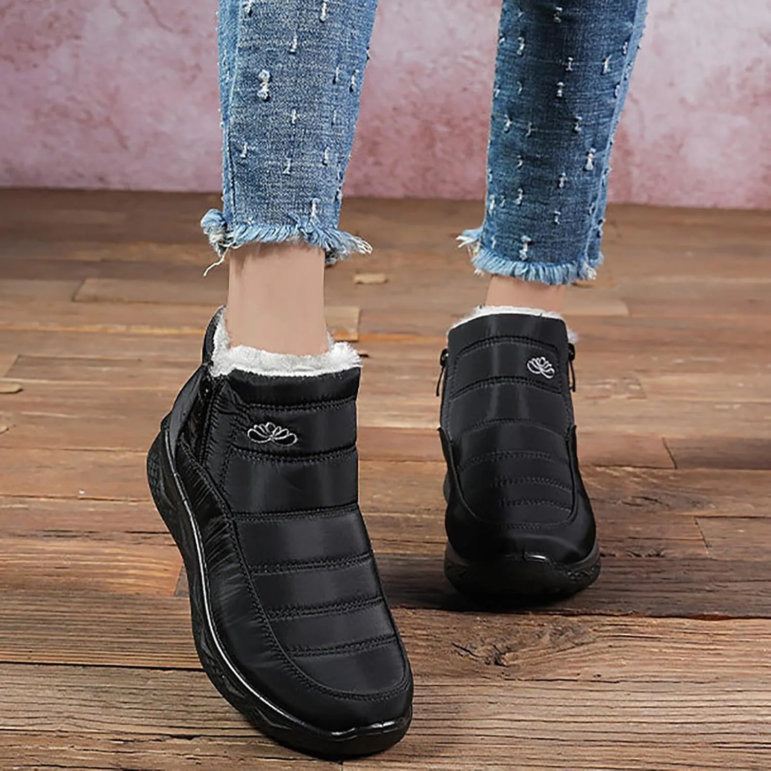 Women Snow Boots Waterproof Women's Fleece Lined Snow Boots Womens with Warm Fur Lining Barefoot Shoes Grounded Footwear Hiking Mens Running Shoes Men Snow Booties