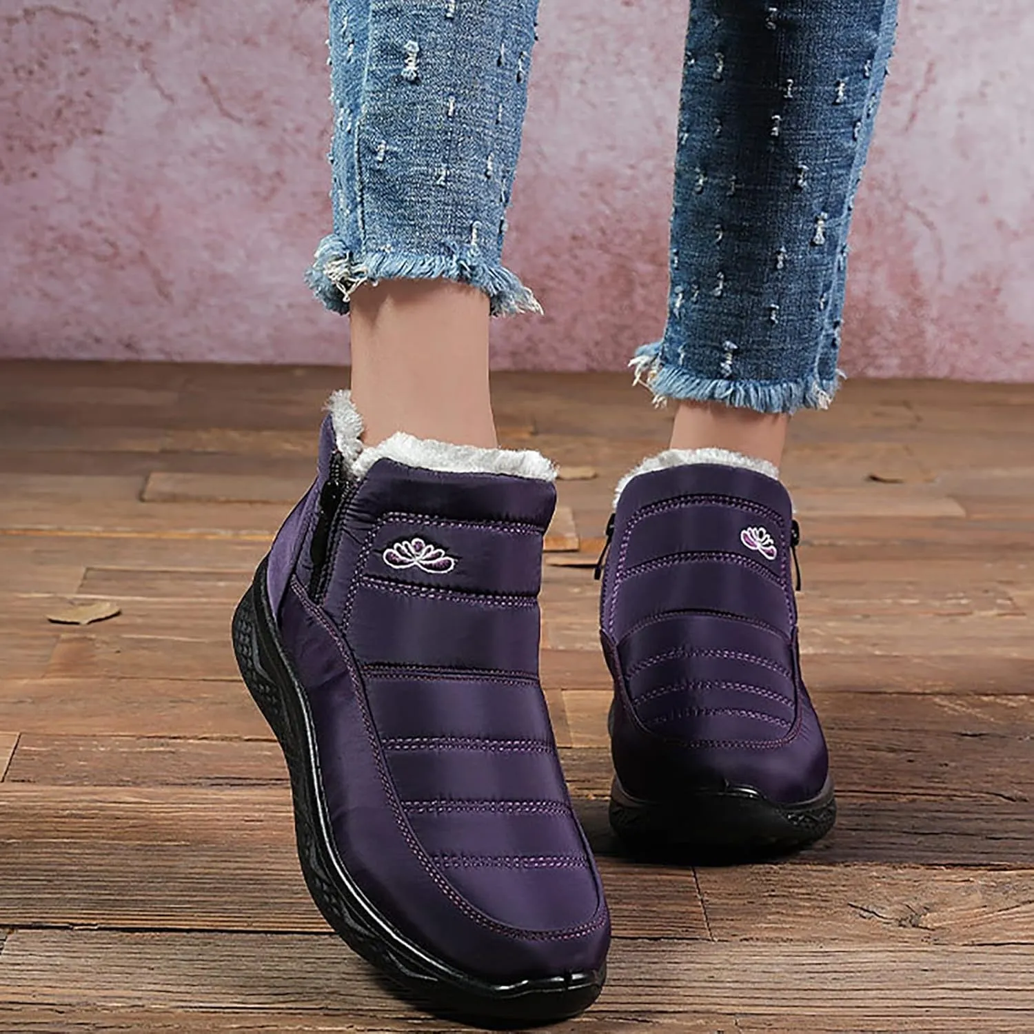 Women Snow Boots Waterproof Women's Fleece Lined Snow Boots Womens with Warm Fur Lining Barefoot Shoes Grounded Footwear Hiking Mens Running Shoes Men Snow Booties