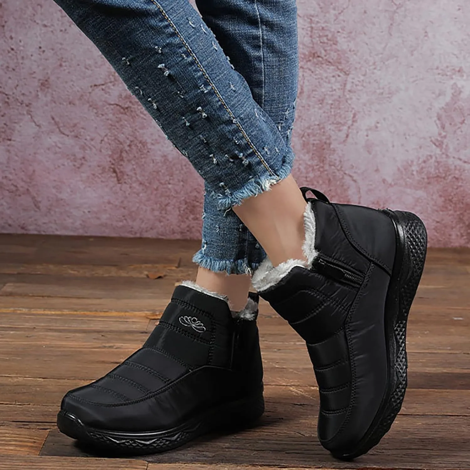 Women Snow Boots Waterproof Women's Fleece Lined Snow Boots Womens with Warm Fur Lining Barefoot Shoes Grounded Footwear Hiking Mens Running Shoes Men Snow Booties