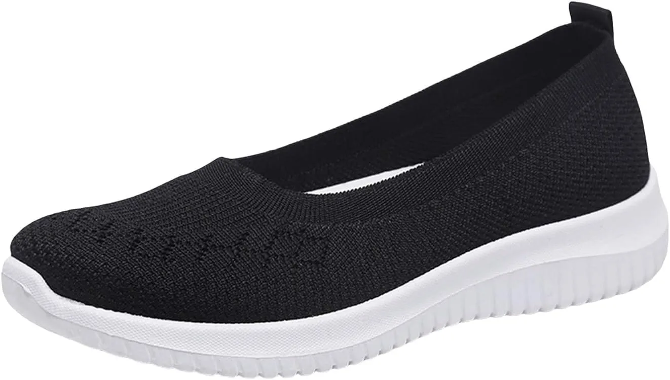 Women's Athletic Shoes Lightweight Woven Orthopedic Breathable Shoes Casual Slip on Walking Shoe Comfortable Walking Sneakers with Arch Support