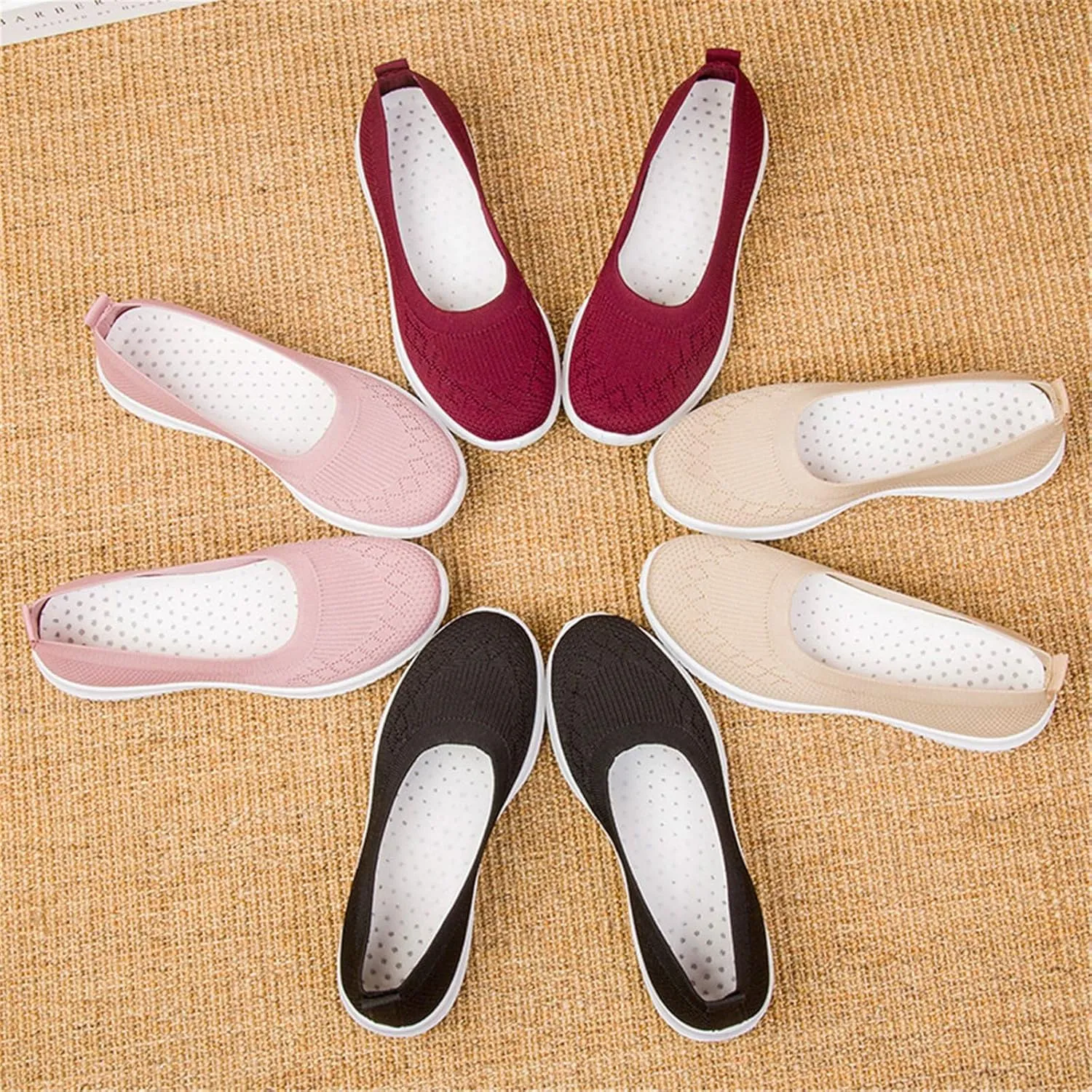 Women's Athletic Shoes Lightweight Woven Orthopedic Breathable Shoes Casual Slip on Walking Shoe Comfortable Walking Sneakers with Arch Support