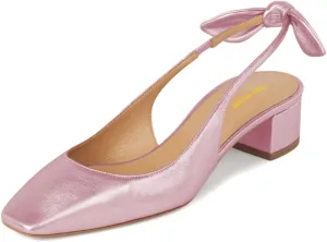 Women's Bowknots Elastic Strap Slingback Pumps Squared Toe Slip On Low Block Heels Wedding Ballroom Shoes Size 4-16 US