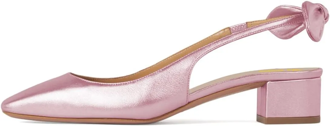 Women's Bowknots Elastic Strap Slingback Pumps Squared Toe Slip On Low Block Heels Wedding Ballroom Shoes Size 4-16 US