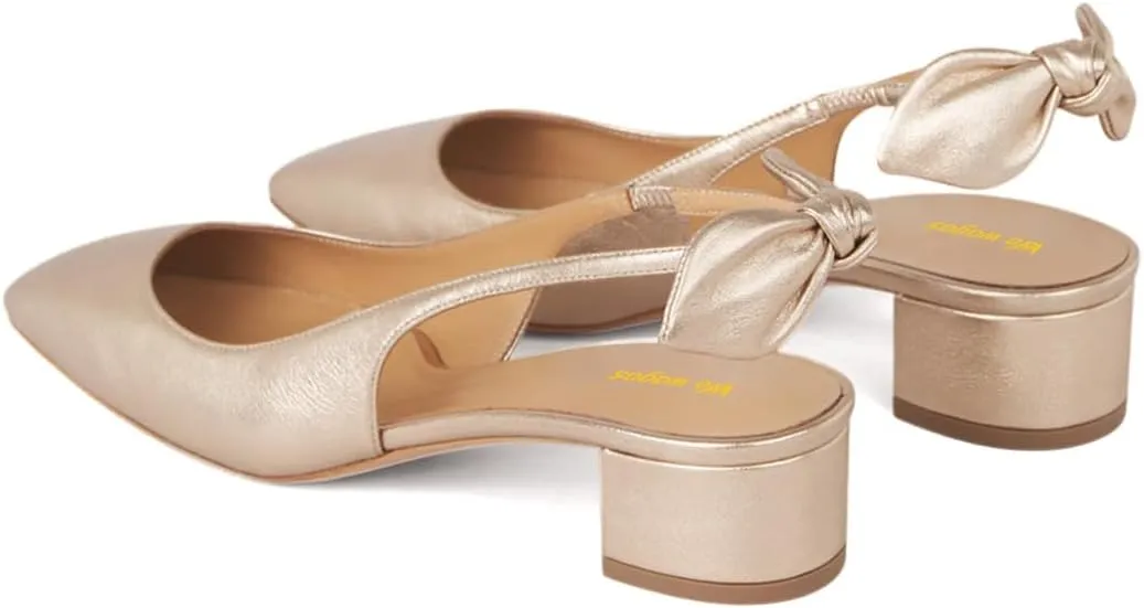 Women's Bowknots Elastic Strap Slingback Pumps Squared Toe Slip On Low Block Heels Wedding Ballroom Shoes Size 4-16 US