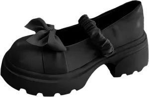 Women’s Elegant Mary Jane Shoes Bow Chunky Heel Loafers Elastic Band Business Work Shoes Slip On Work Shoes