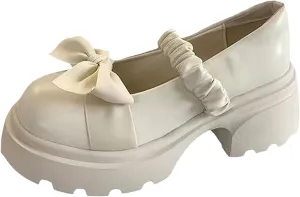 Women’s Elegant Mary Jane Shoes Bow Chunky Heel Loafers Elastic Band Business Work Shoes Slip On Work Shoes