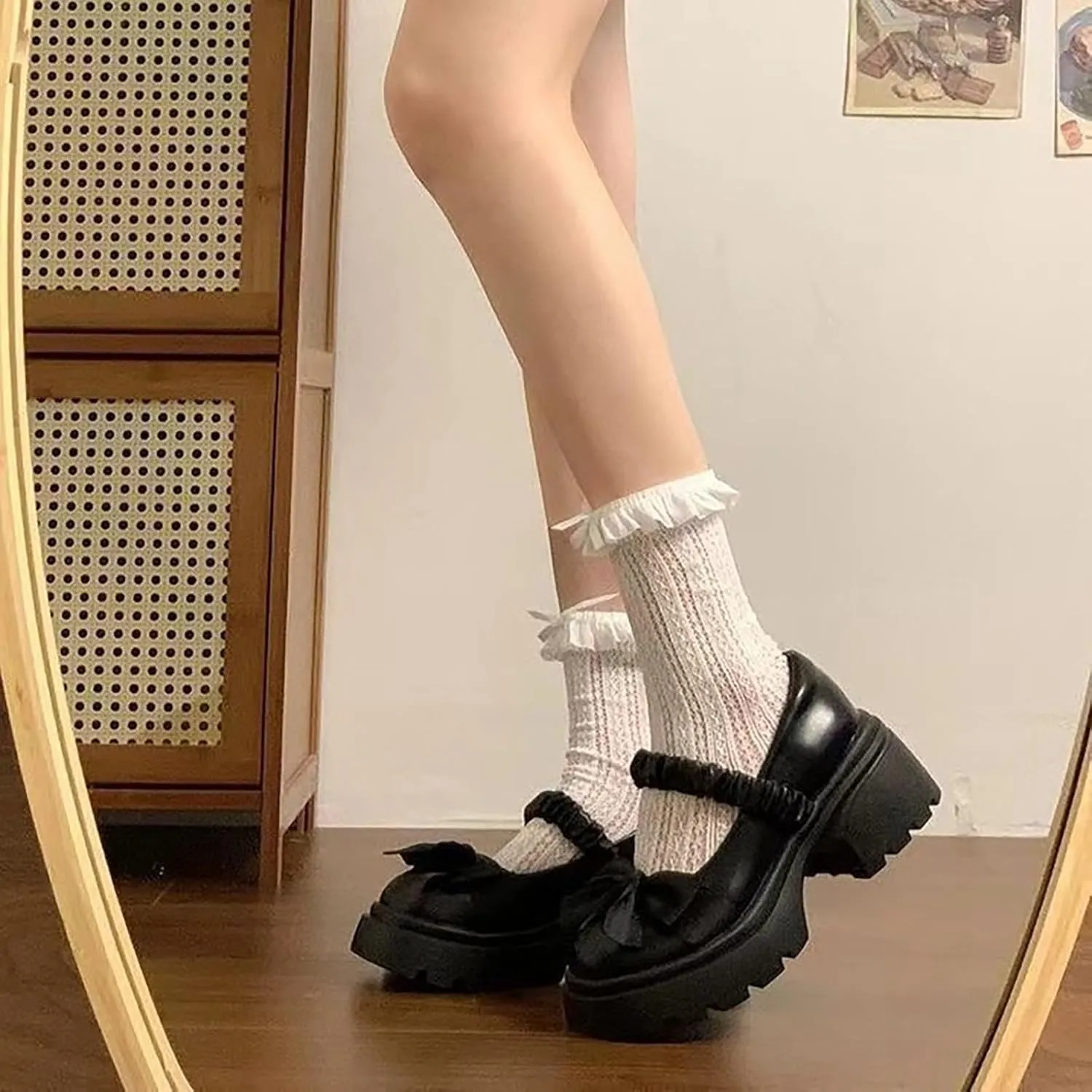 Women’s Elegant Mary Jane Shoes Bow Chunky Heel Loafers Elastic Band Business Work Shoes Slip On Work Shoes