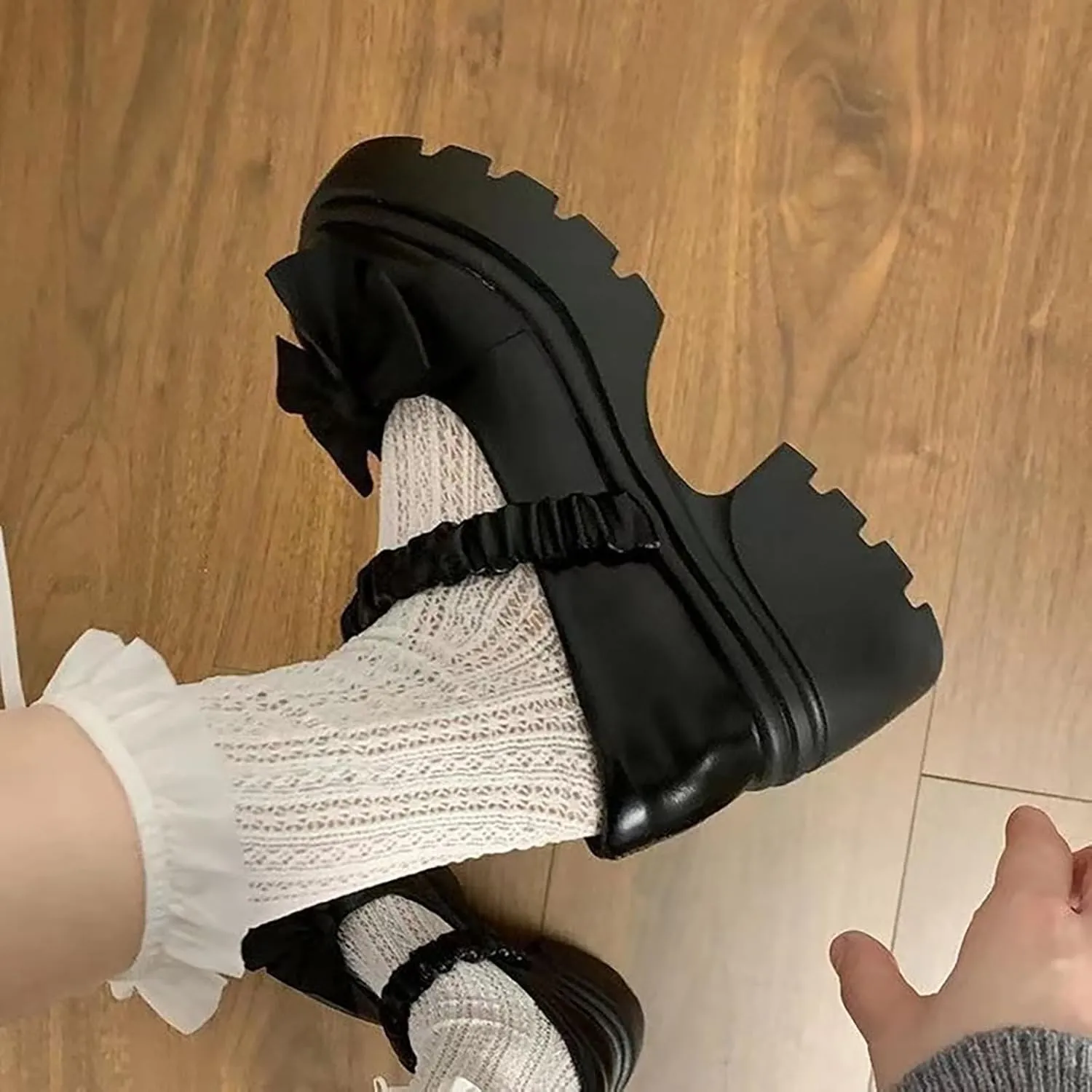 Women’s Elegant Mary Jane Shoes Bow Chunky Heel Loafers Elastic Band Business Work Shoes Slip On Work Shoes