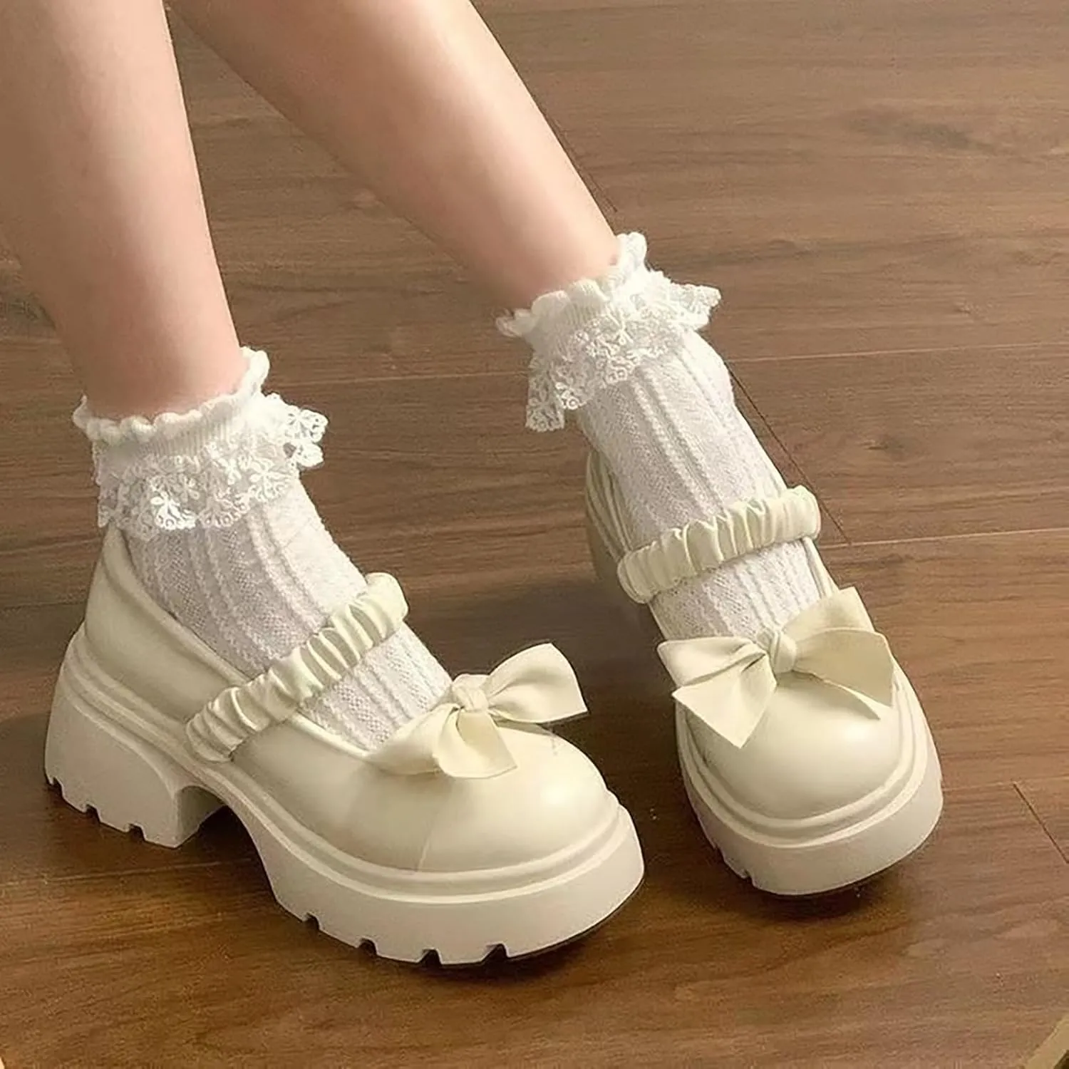 Women’s Elegant Mary Jane Shoes Bow Chunky Heel Loafers Elastic Band Business Work Shoes Slip On Work Shoes