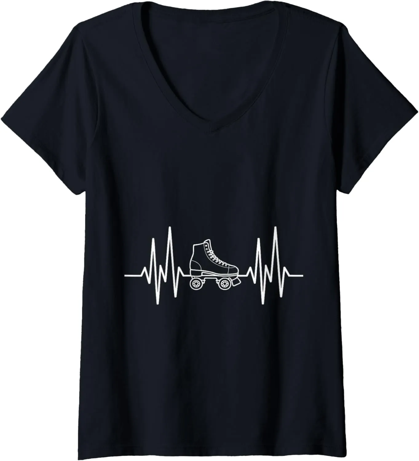 Womens Heartbeat EKG Roller Skate Shoes Roller Skating V-Neck T-Shirt