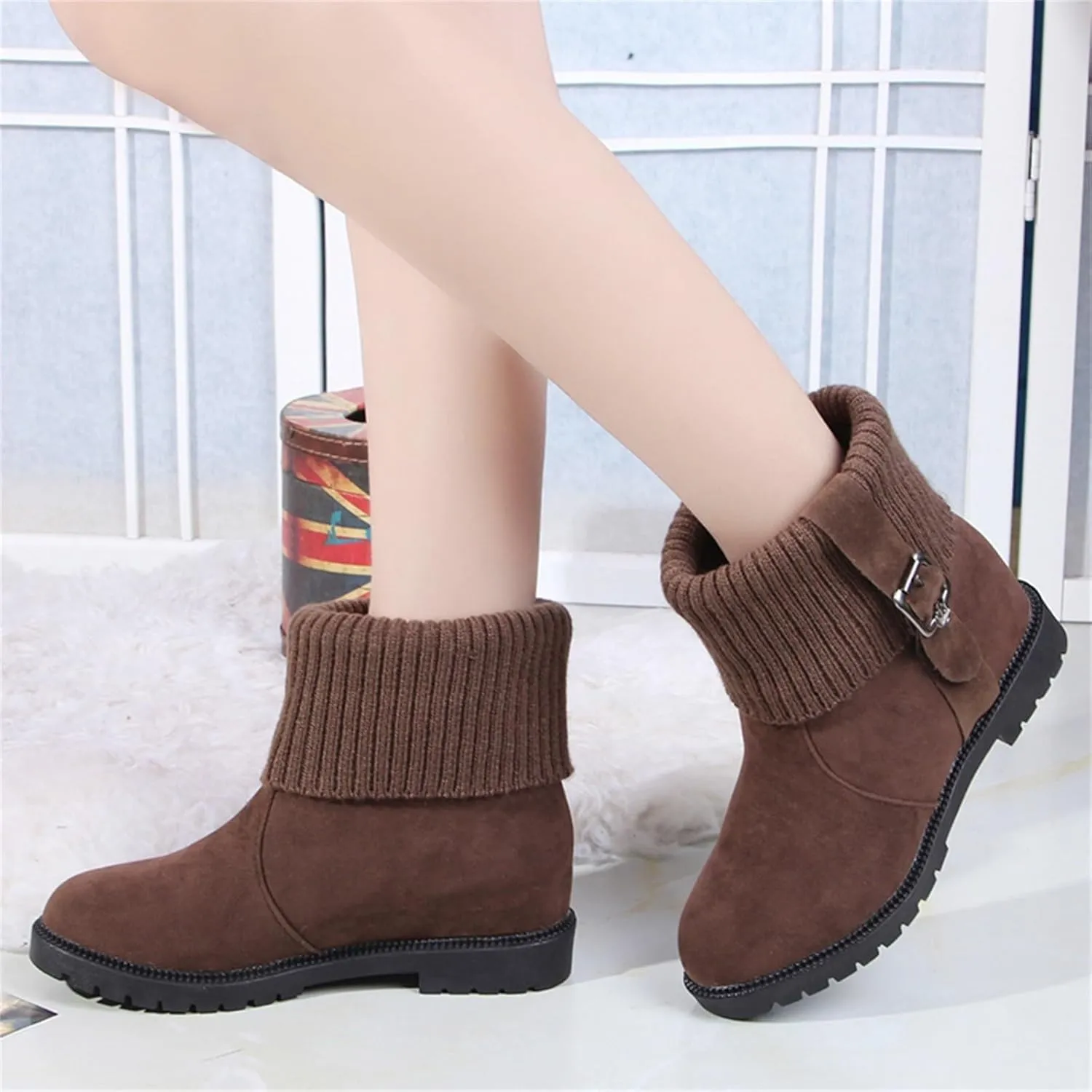 Women's Leather Boots Fashionable Versatile Winter Boots Cold Proof Snow Boots Tall Snow Boots for Women