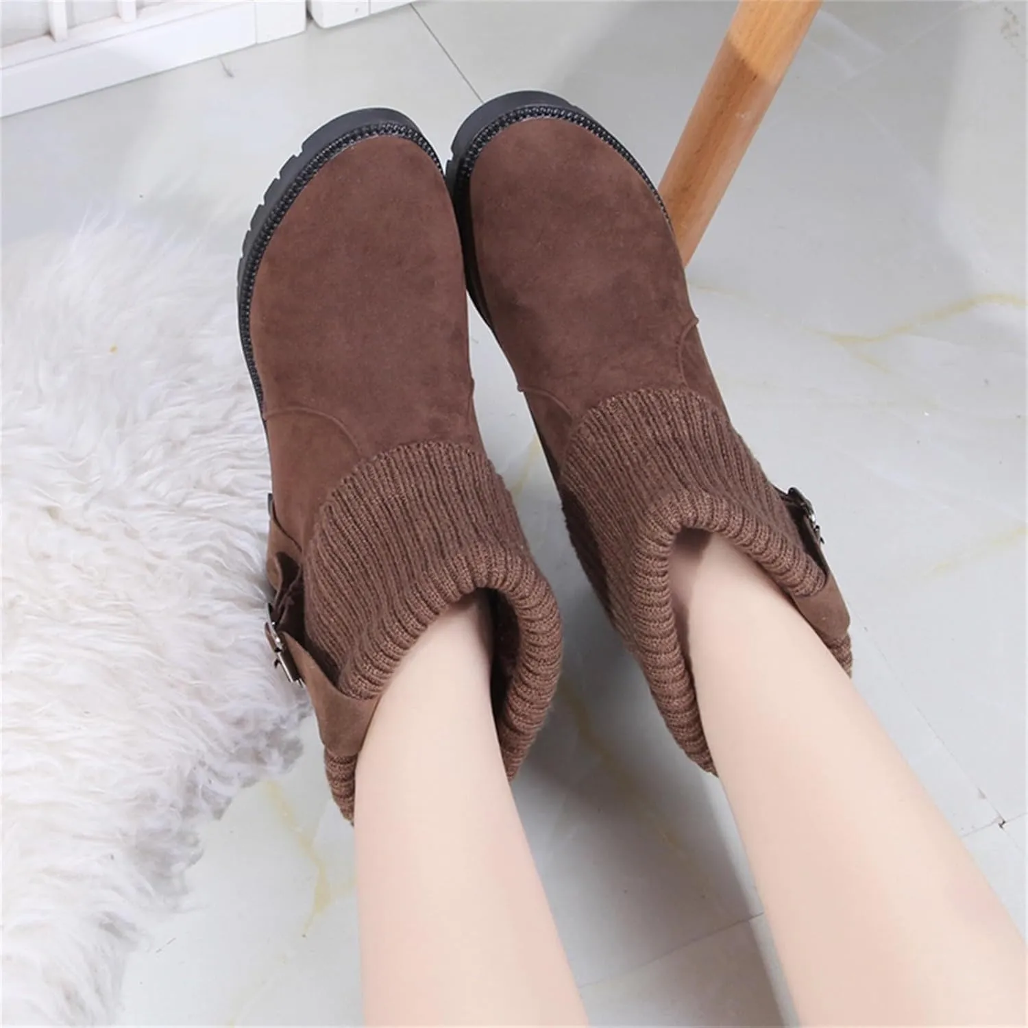 Women's Leather Boots Fashionable Versatile Winter Boots Cold Proof Snow Boots Tall Snow Boots for Women