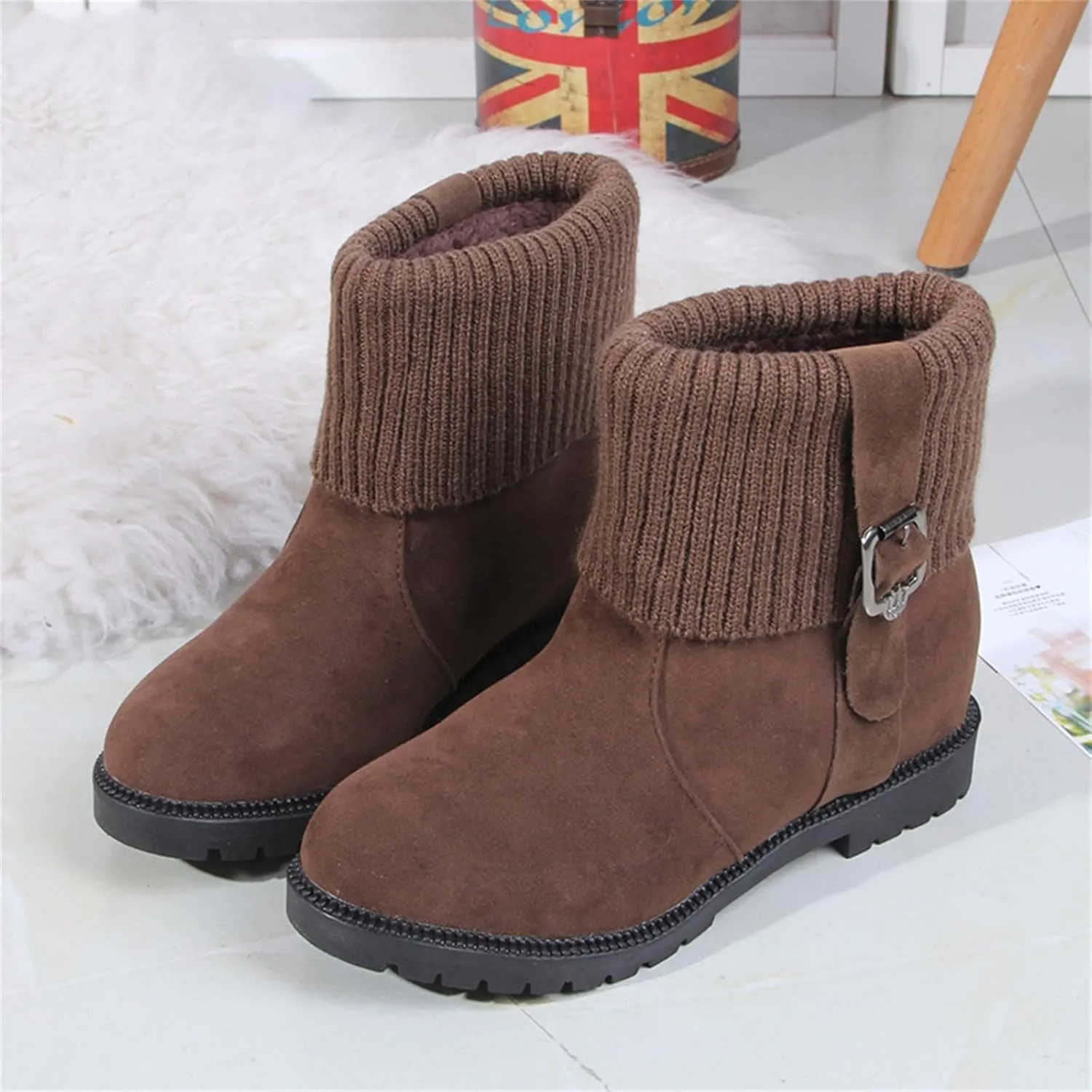Women's Leather Boots Fashionable Versatile Winter Boots Cold Proof Snow Boots Tall Snow Boots for Women