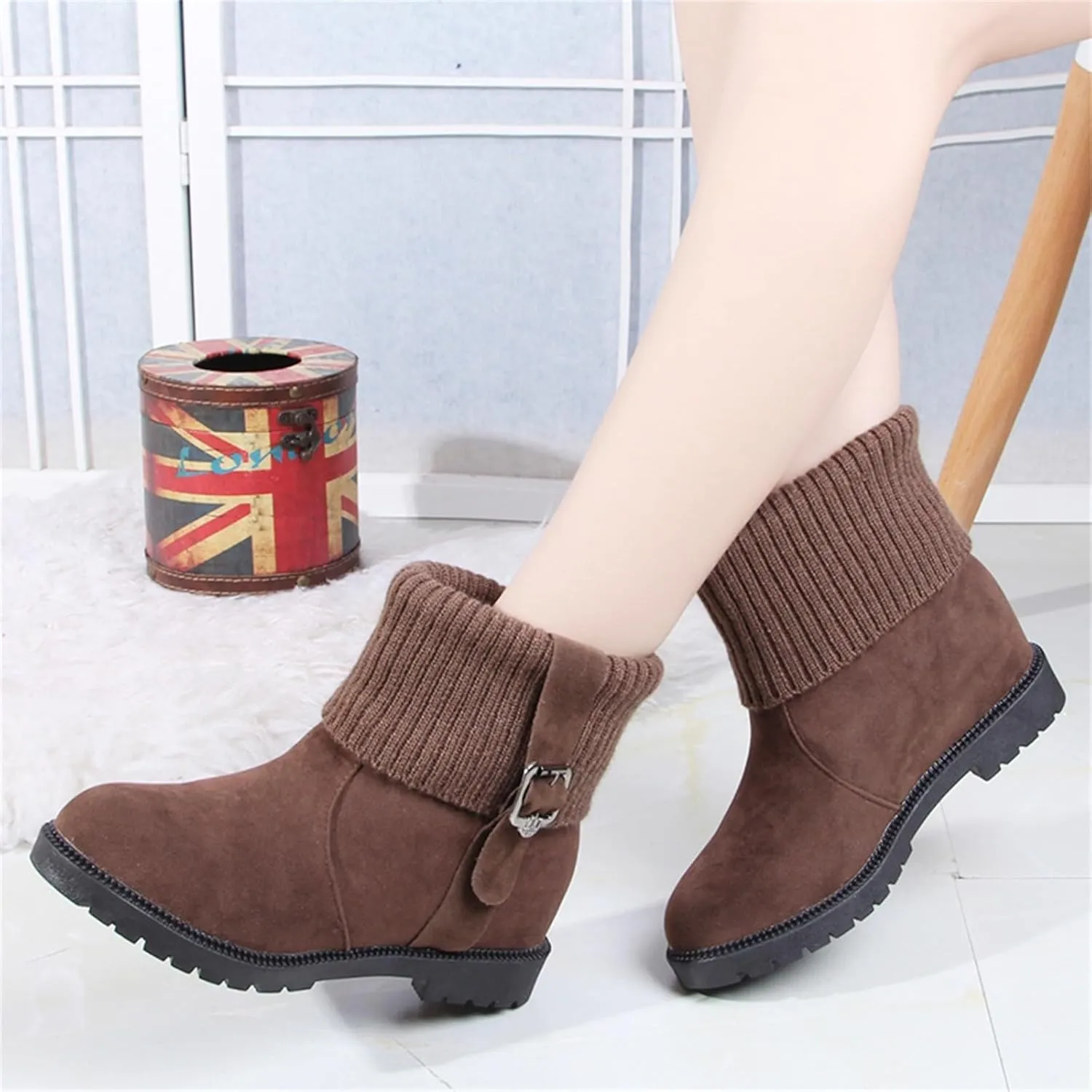 Women's Leather Boots Fashionable Versatile Winter Boots Cold Proof Snow Boots Tall Snow Boots for Women