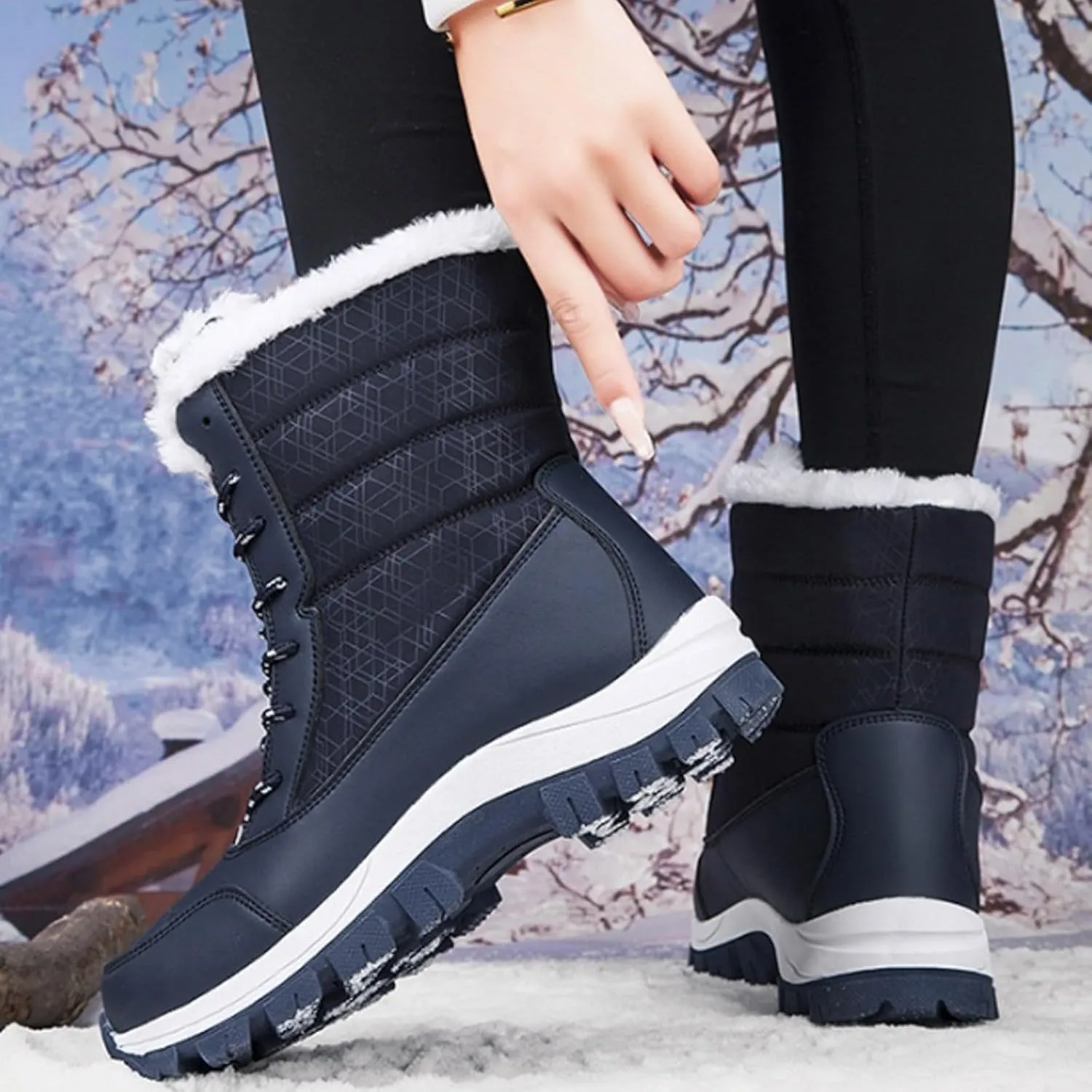 Women's Mid-Calf Boots Water Proof Winter Snow Boots Non Slip Thick Bottom Ski Boots Mid-Calf Snow Boots