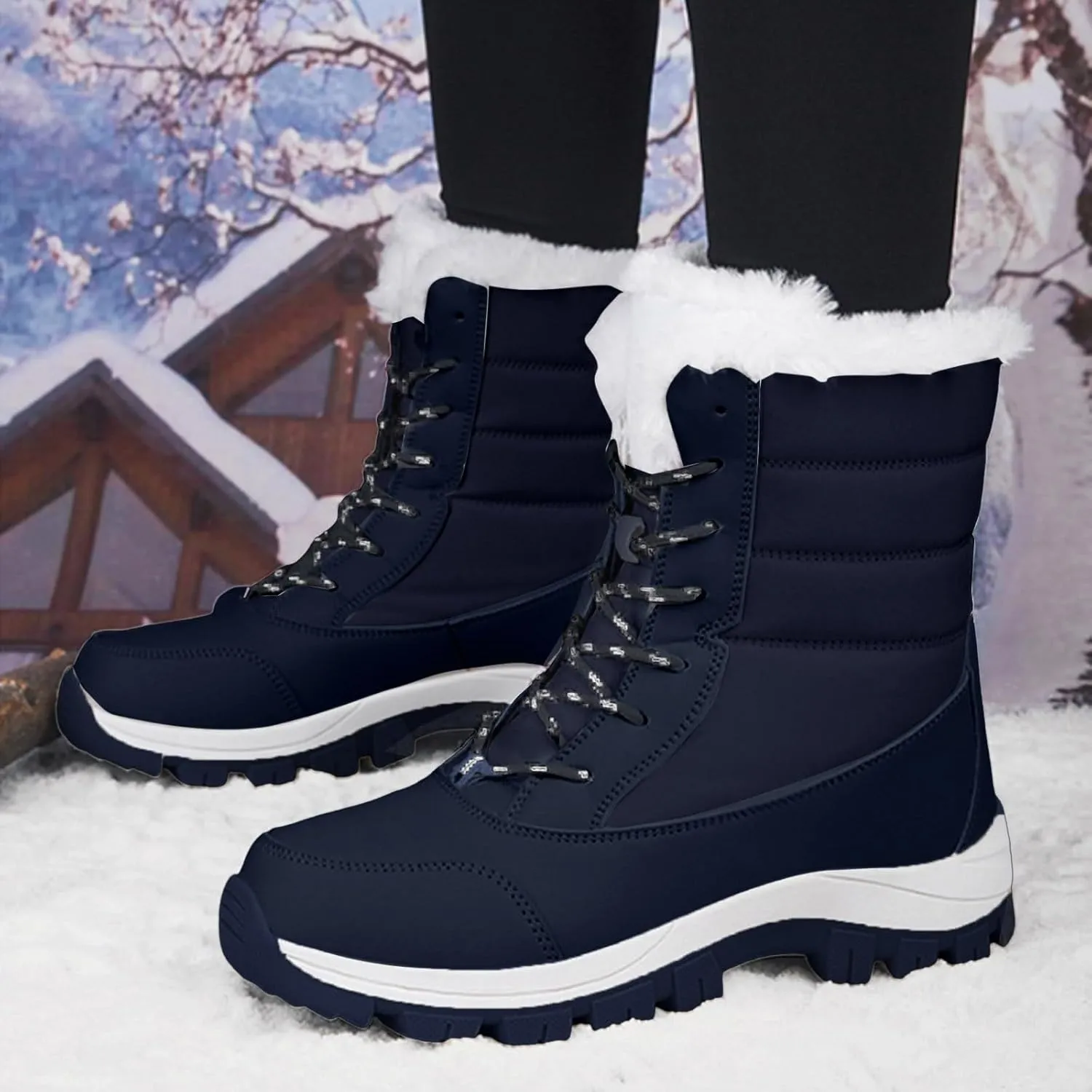 Women's Mid-Calf Boots Water Proof Winter Snow Boots Non Slip Thick Bottom Ski Boots Mid-Calf Snow Boots