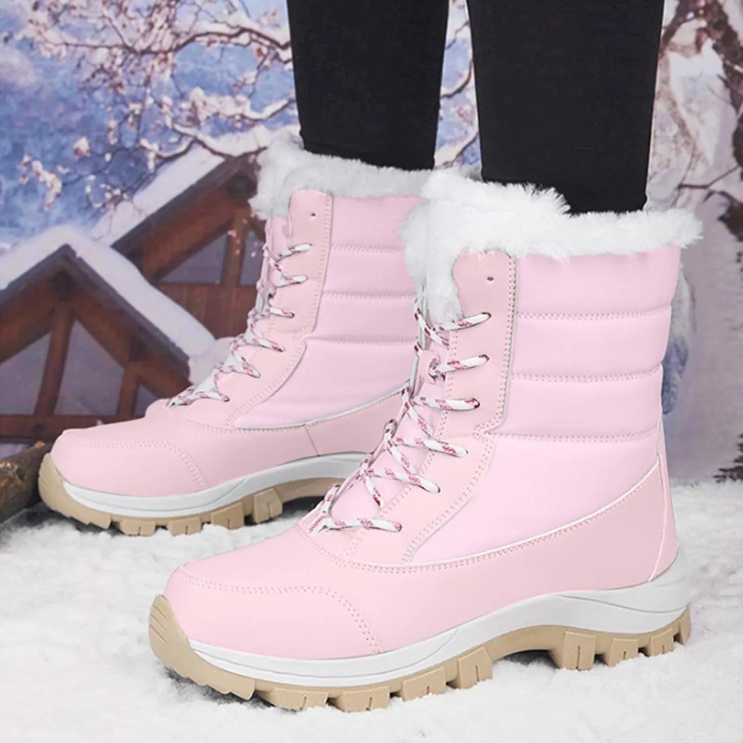 Women's Mid-Calf Boots Water Proof Winter Snow Boots Non Slip Thick Bottom Ski Boots Mid-Calf Snow Boots