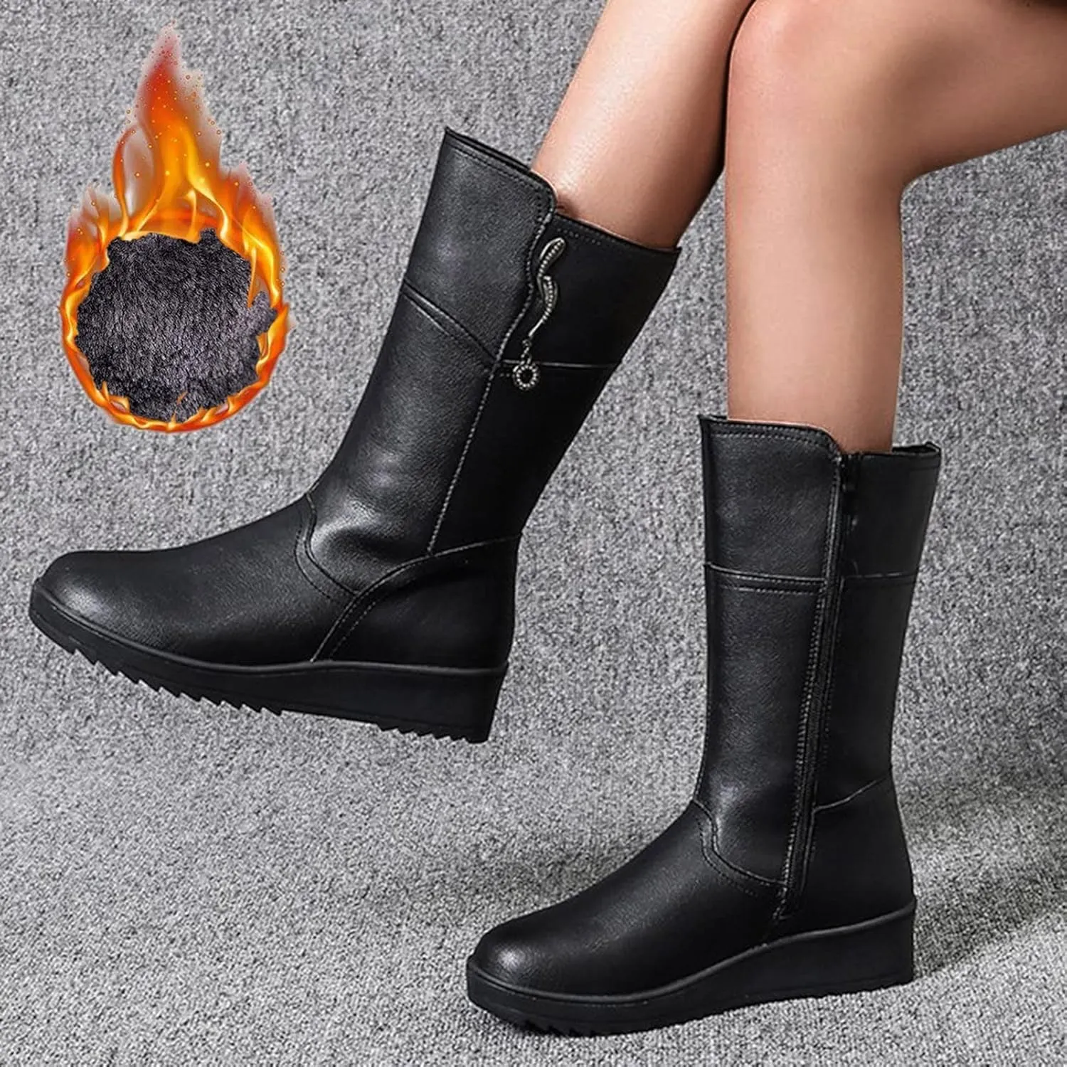 Women's Mid Calf Snow Boots Solid Cold Proof Snow Boots Outdoor Non Slip Vintage Winter Heeled Boots for Women