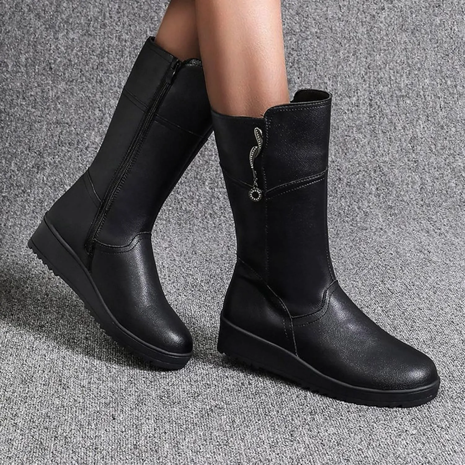 Women's Mid Calf Snow Boots Solid Cold Proof Snow Boots Outdoor Non Slip Vintage Winter Heeled Boots for Women