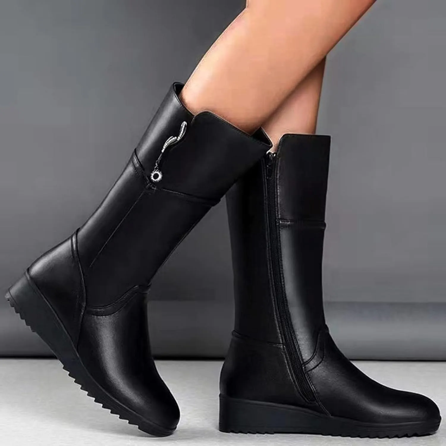 Women's Mid Calf Snow Boots Solid Cold Proof Snow Boots Outdoor Non Slip Vintage Winter Heeled Boots for Women