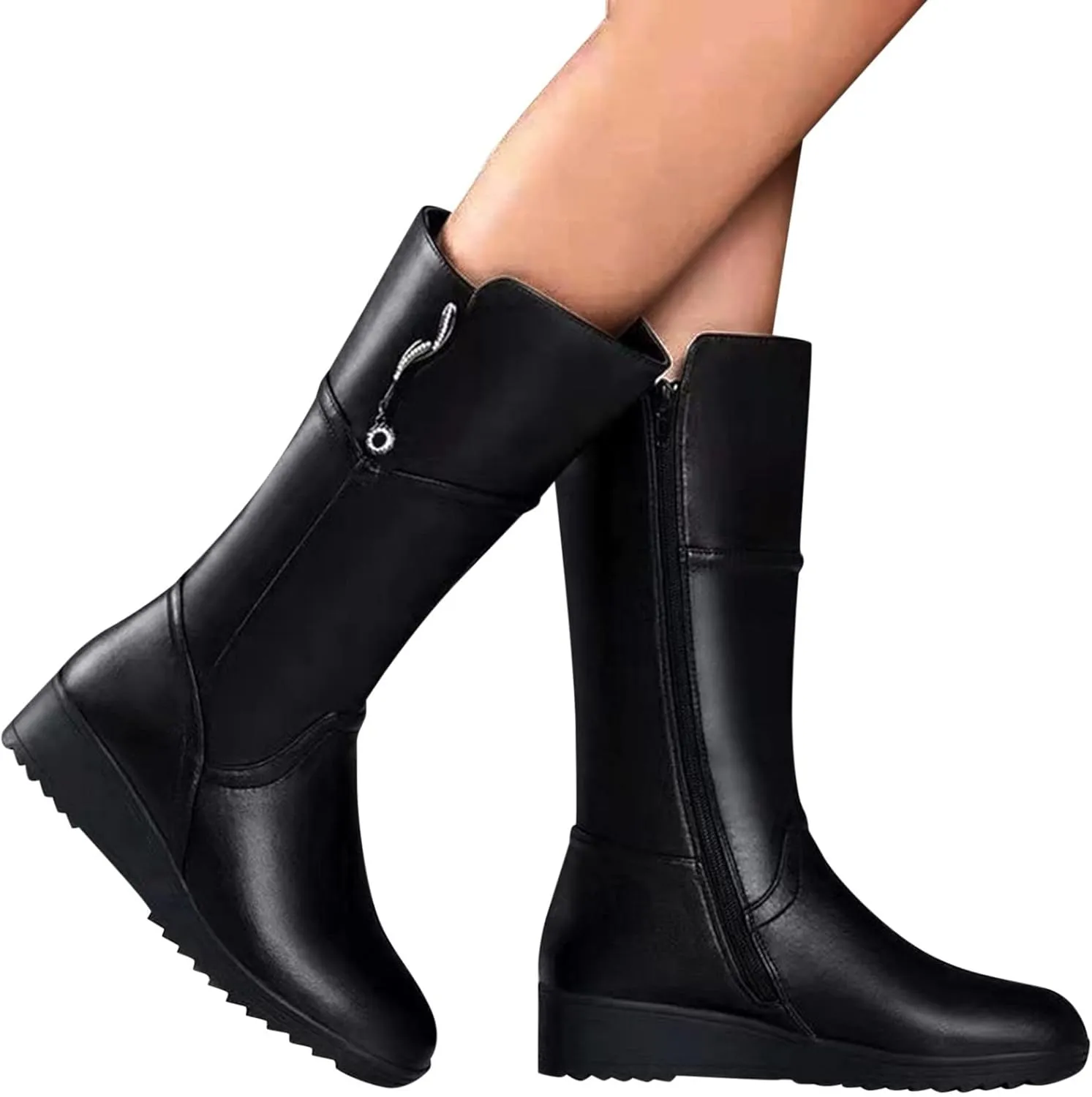 Women's Mid Calf Snow Boots Solid Cold Proof Snow Boots Outdoor Non Slip Vintage Winter Heeled Boots for Women