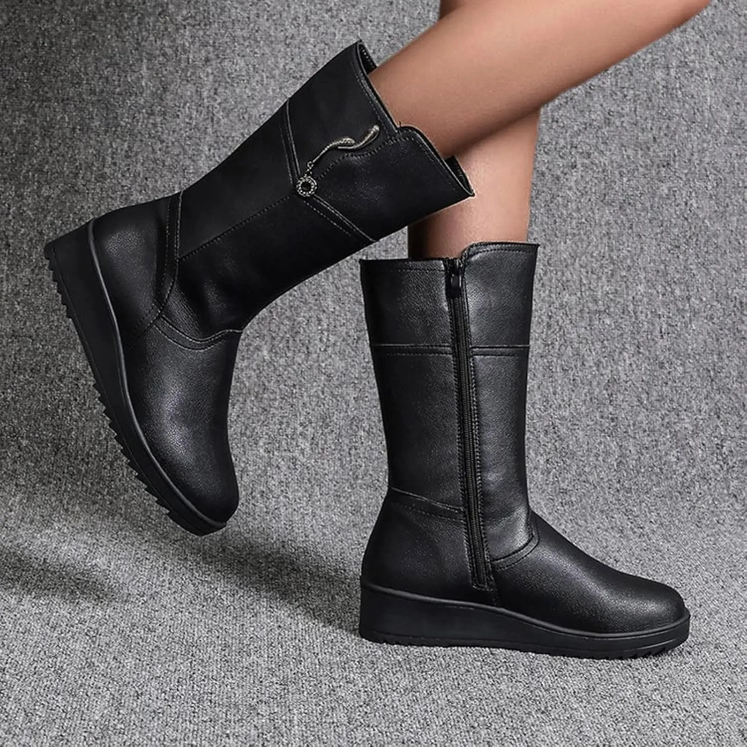 Women's Mid Calf Snow Boots Solid Cold Proof Snow Boots Outdoor Non Slip Vintage Winter Heeled Boots for Women