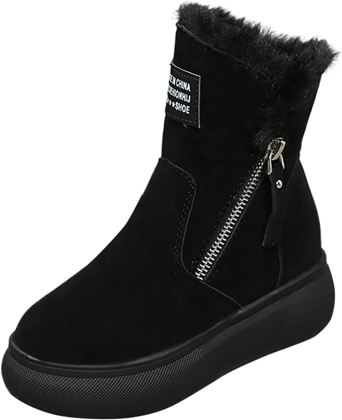 Women's Mid Calf Snow Boots Wool Warm Winter Boots Soft Memory Foam Boots Flat Soled Side Zipper Snow Boots