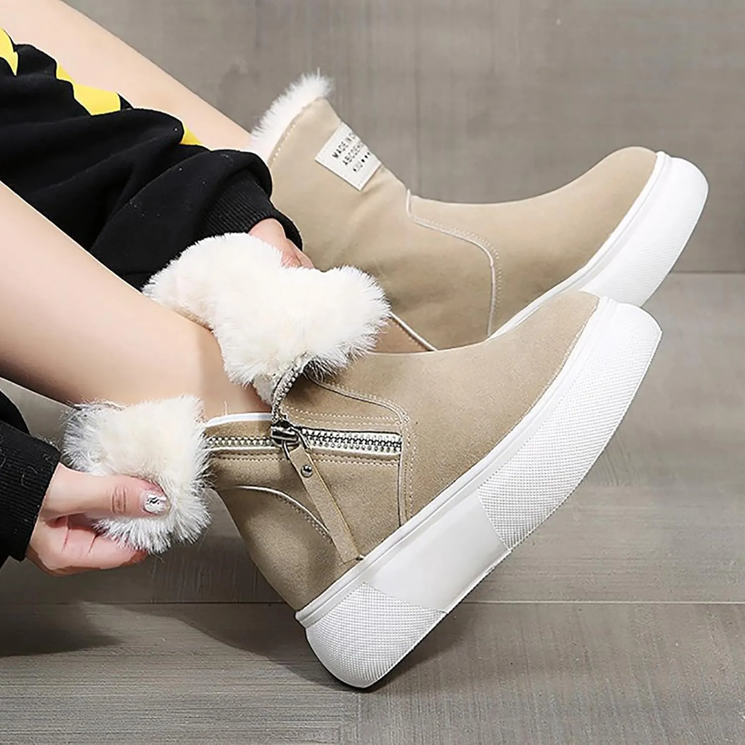 Women's Mid Calf Snow Boots Wool Warm Winter Boots Soft Memory Foam Boots Flat Soled Side Zipper Snow Boots