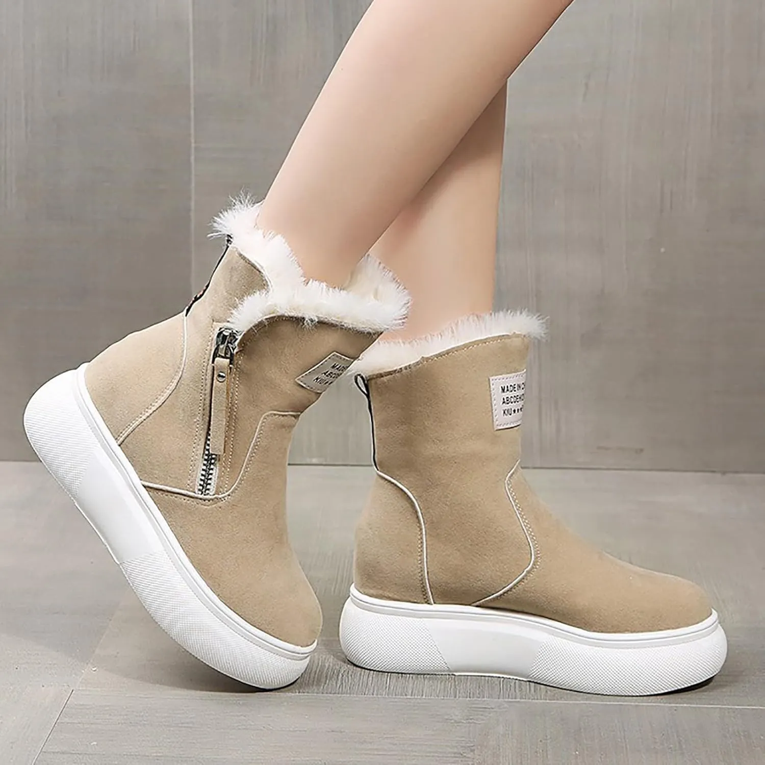 Women's Mid Calf Snow Boots Wool Warm Winter Boots Soft Memory Foam Boots Flat Soled Side Zipper Snow Boots