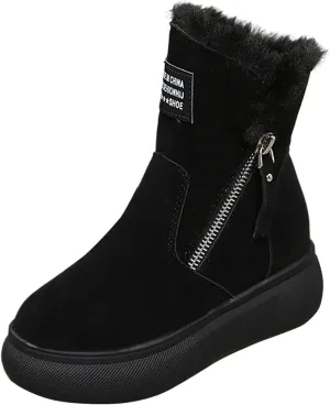 Women's Mid Calf Snow Boots Wool Warm Winter Boots Soft Memory Foam Boots Flat Soled Side Zipper Snow Boots