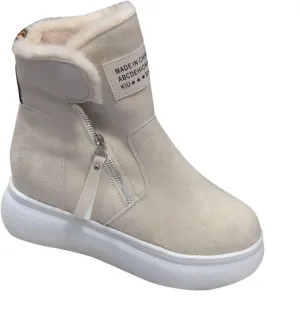 Women's Mid Calf Snow Boots Wool Warm Winter Boots Soft Memory Foam Boots Flat Soled Side Zipper Snow Boots