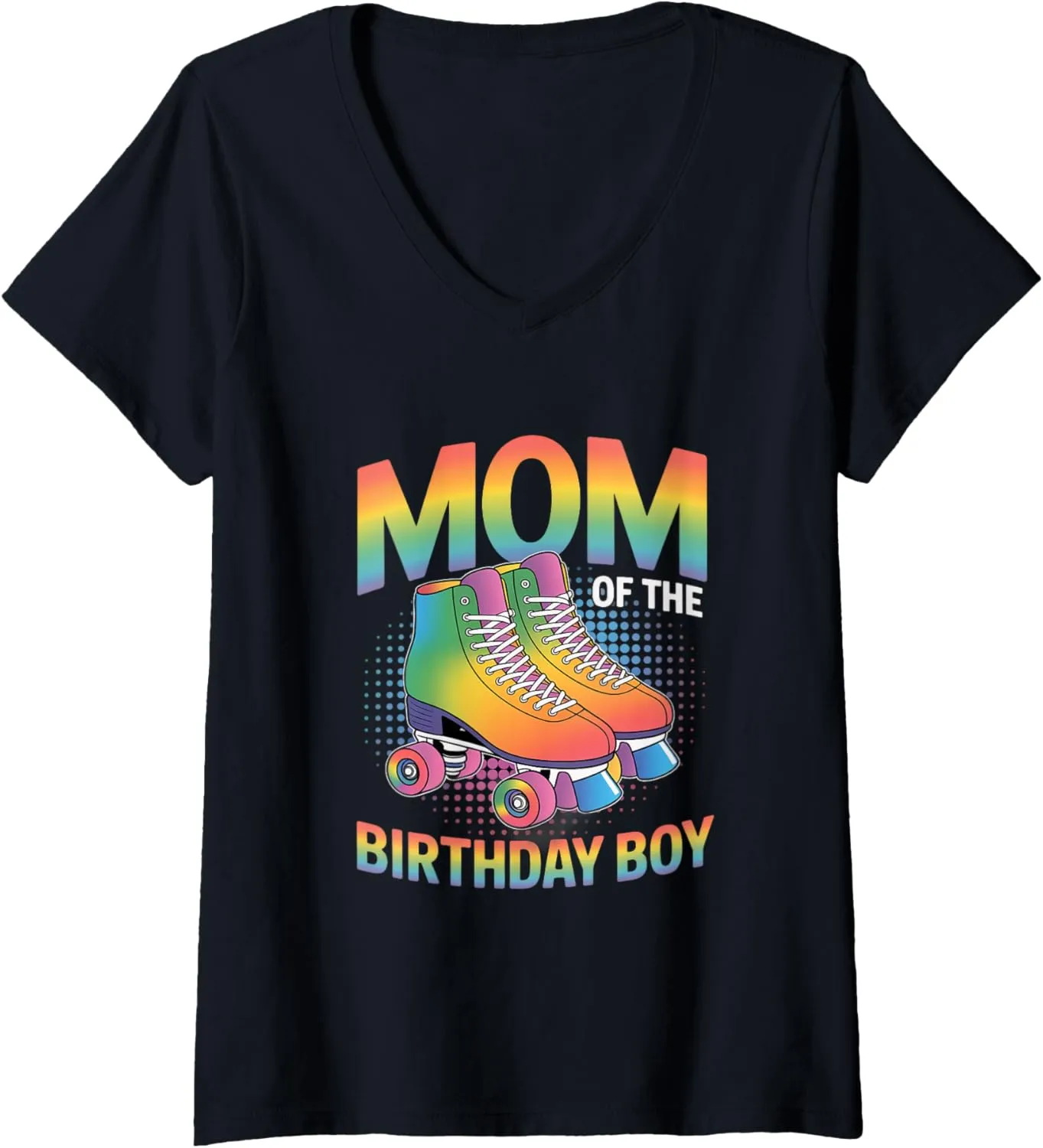 Womens Mom Of The Birthday Boy Roller Skate Shoes Roller Skating V-Neck T-Shirt