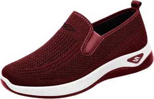 Women's Orthopedic Breathable Shoes Summer Comfortable Woven Slip-On Sneakers Fashion Lightweight Mesh Hollow Out Soft Sole Walking Shoes with Arch Support