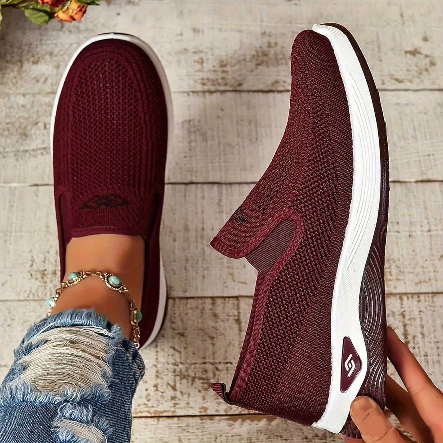 Women's Orthopedic Breathable Shoes Summer Comfortable Woven Slip-On Sneakers Fashion Lightweight Mesh Hollow Out Soft Sole Walking Shoes with Arch Support