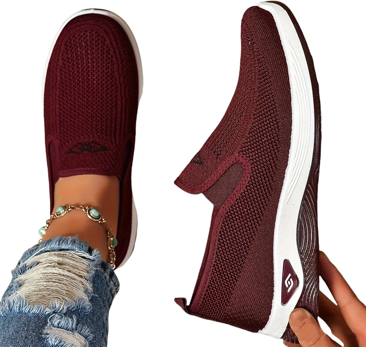 Women's Orthopedic Breathable Shoes Summer Comfortable Woven Slip-On Sneakers Fashion Lightweight Mesh Hollow Out Soft Sole Walking Shoes with Arch Support