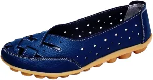 Women's Orthopedic Loafers Slip-On Outdoor Walking Flats Shoes Breathable Comfy Non Slip Shoes with Soft Arch Supportive Design New Cutout Shoe for Summer Beach