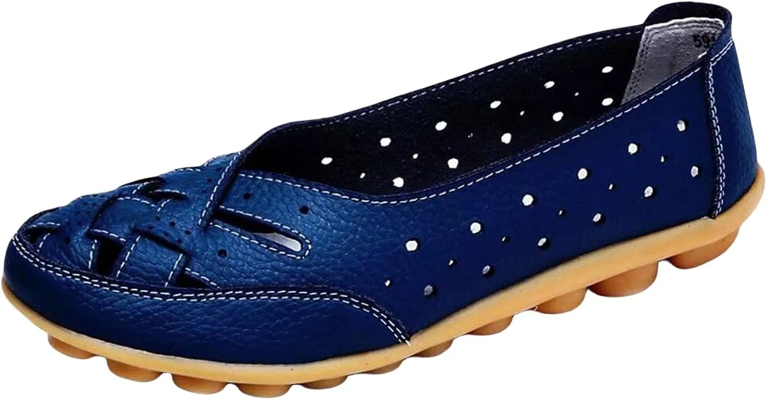 Women's Orthopedic Loafers Slip-On Outdoor Walking Flats Shoes Breathable Comfy Non Slip Shoes with Soft Arch Supportive Design New Cutout Shoe for Summer Beach