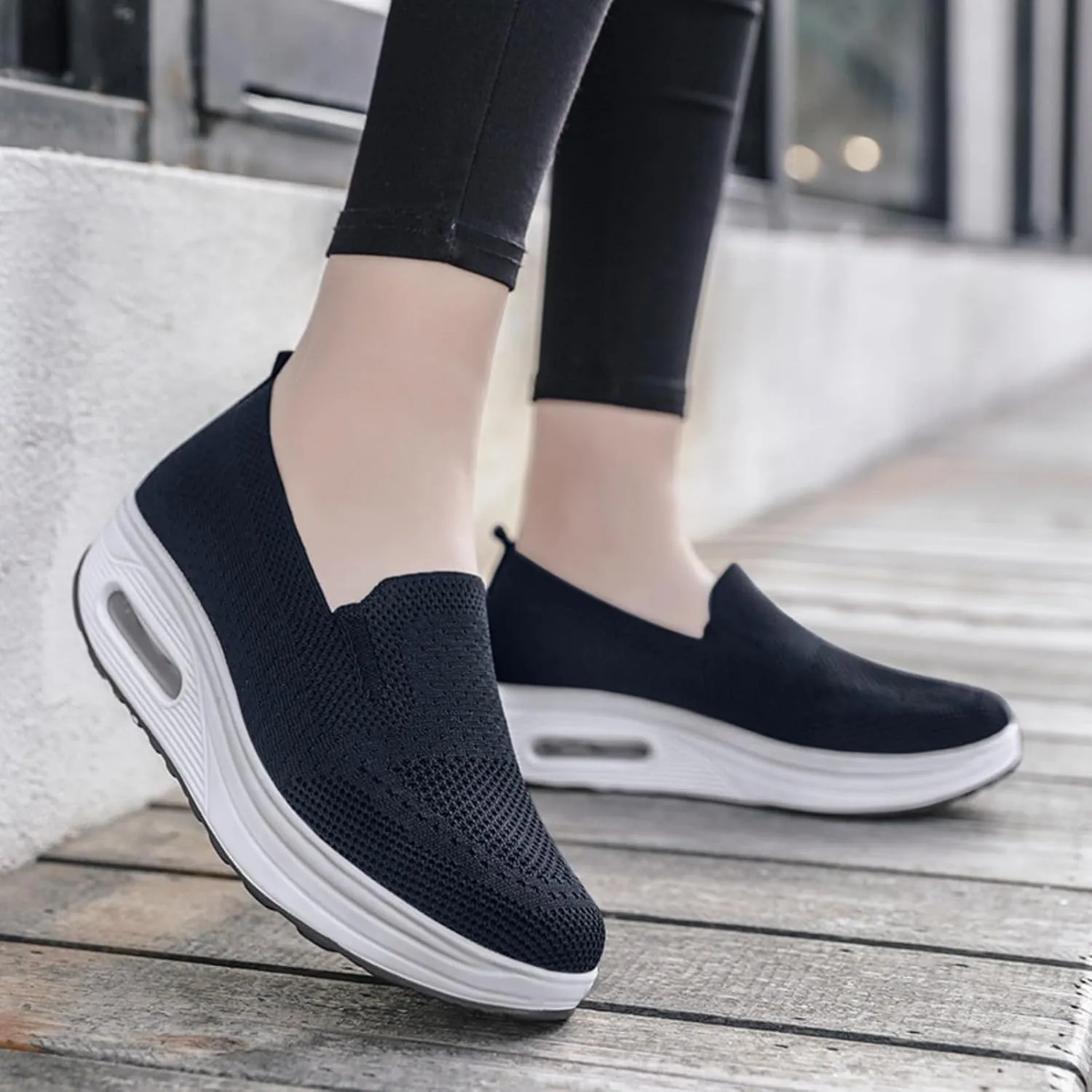 Women's Orthopedic Sneakers Summer Casual Breathable Mesh Hollow Out Slip on Walking Shoes Trendy Comfortable Air Cushion Stretch Diabetic Platform Sneakers with Arch Support