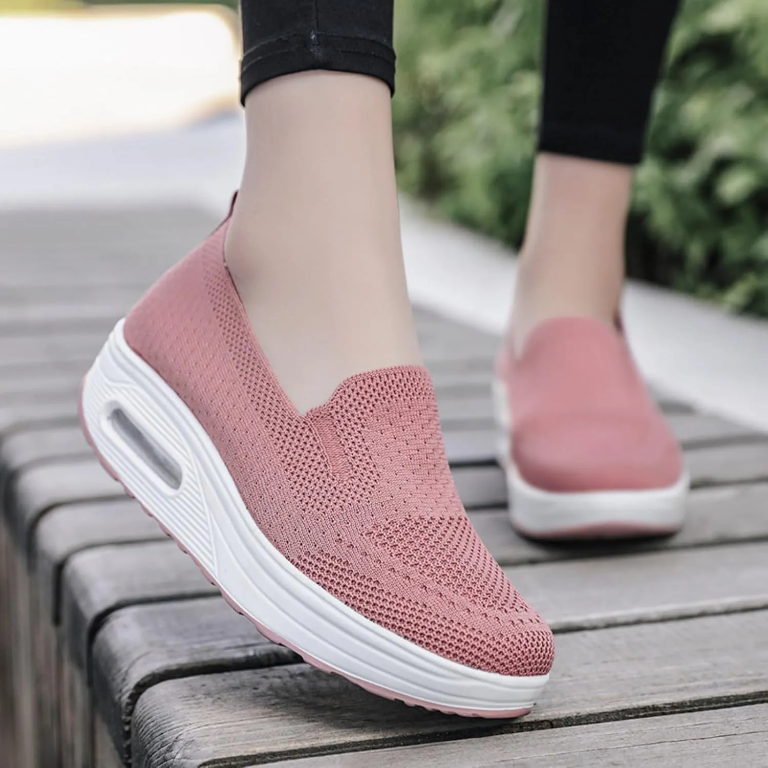 Women's Orthopedic Sneakers Summer Casual Breathable Mesh Hollow Out Slip on Walking Shoes Trendy Comfortable Air Cushion Stretch Diabetic Platform Sneakers with Arch Support