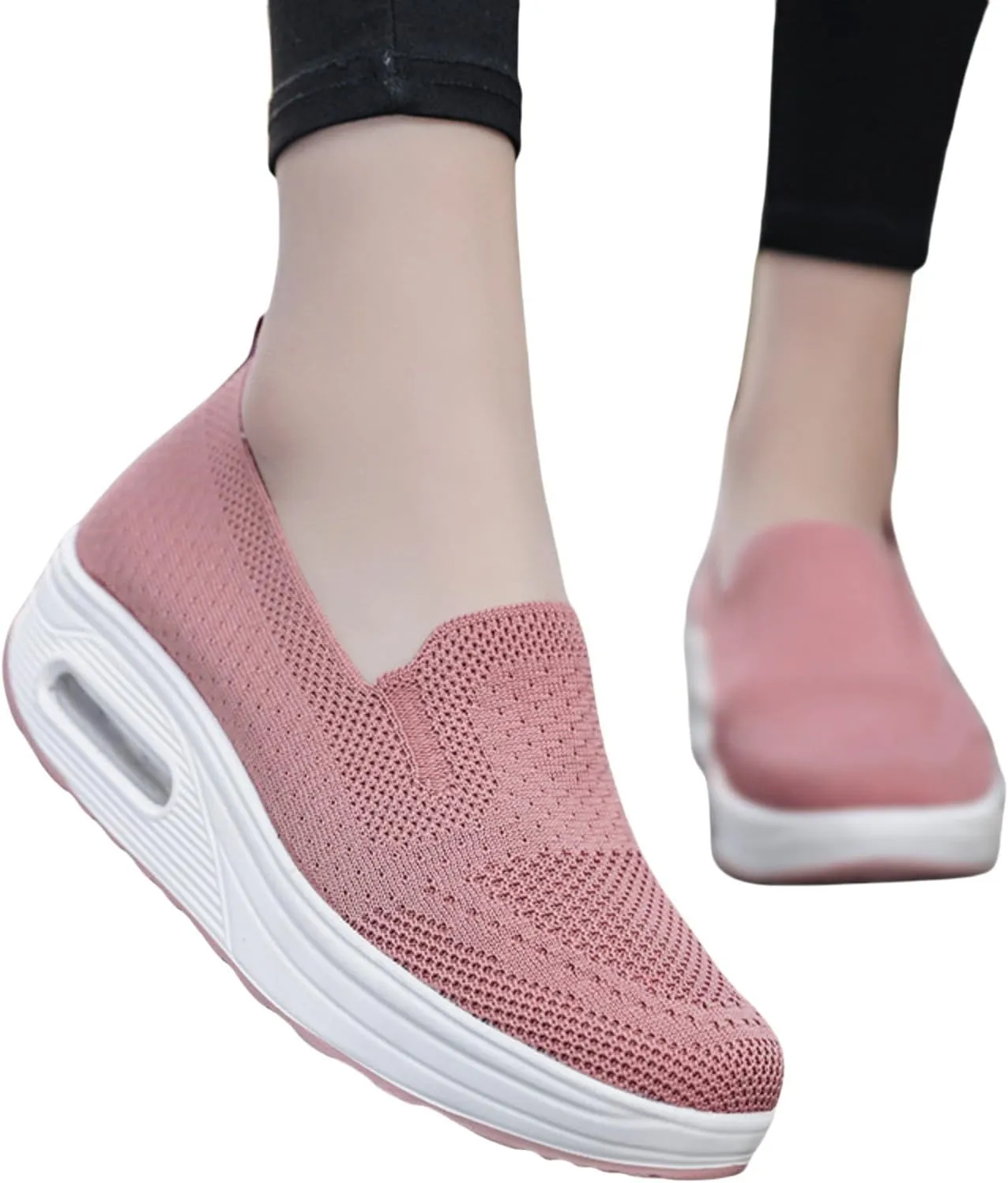 Women's Orthopedic Sneakers Summer Casual Breathable Mesh Hollow Out Slip on Walking Shoes Trendy Comfortable Air Cushion Stretch Diabetic Platform Sneakers with Arch Support