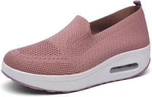 Women's Orthopedic Sneakers Summer Casual Breathable Mesh Hollow Out Slip on Walking Shoes Trendy Comfortable Air Cushion Stretch Diabetic Platform Sneakers with Arch Support