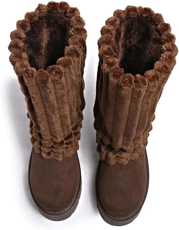 Women's Platform Fur Boots, Fuzzy Fleece Lined Ankle Booties, Anti-Slip