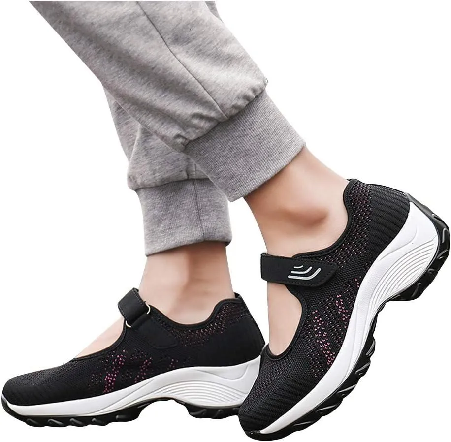 Womens Platform Sneakers Breathable Tennis Shoes Arch Support Fitness Shoes Ankle Paste Fashion Lightweight Running Shoes Hiking Footwear Casual Gym Sports Slip-Ons