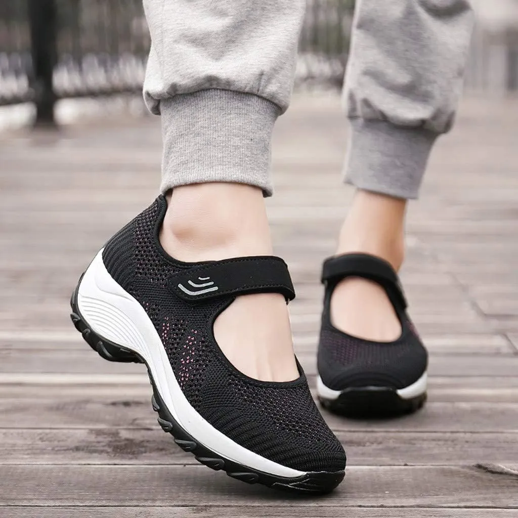 Womens Platform Sneakers Breathable Tennis Shoes Arch Support Fitness Shoes Ankle Paste Fashion Lightweight Running Shoes Hiking Footwear Casual Gym Sports Slip-Ons